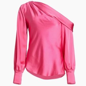 Jonathan Simkhai One-Shoulder Satin Blouse in Hot Pink